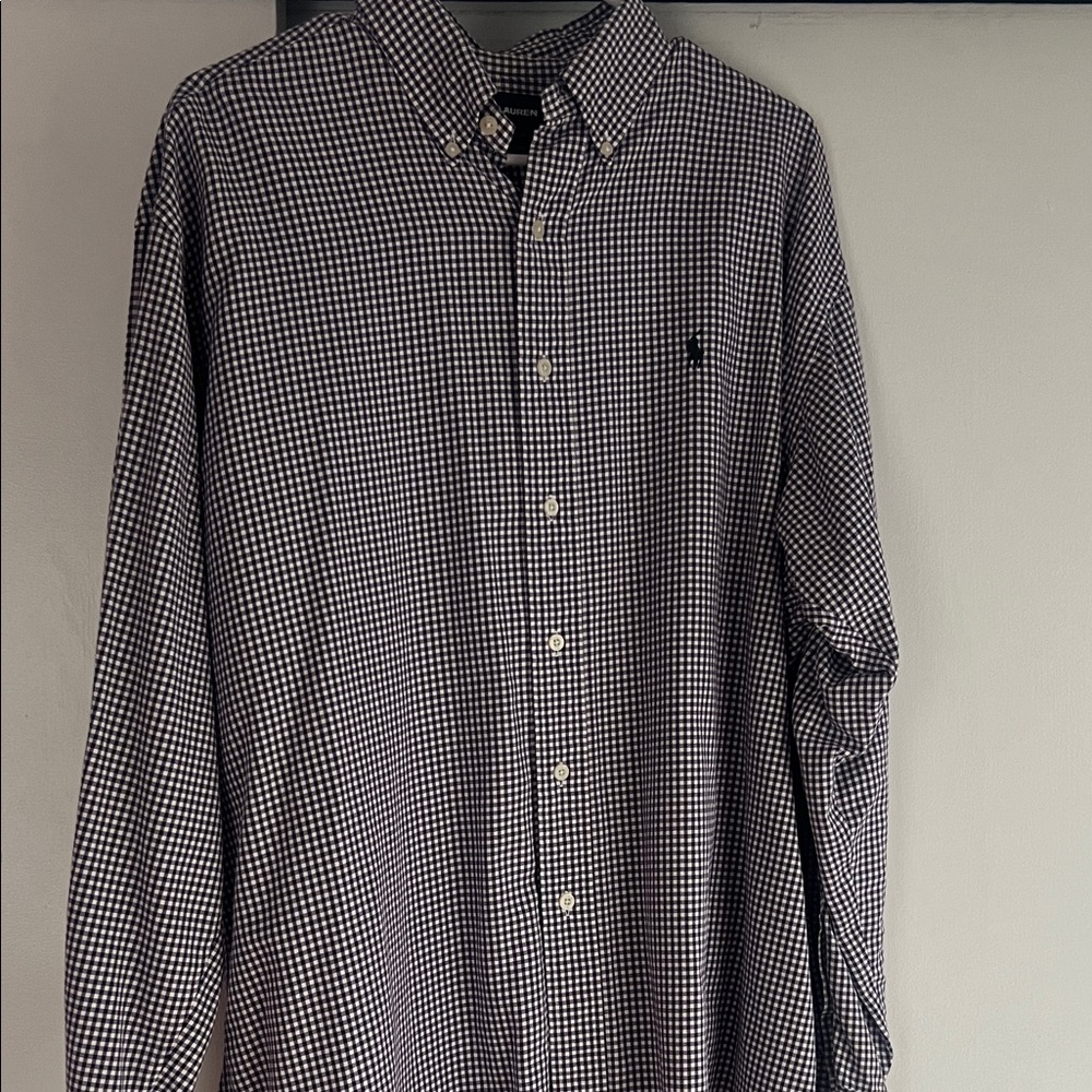 Ralph Lauren Purple and White Gingham Shirt with green emblem